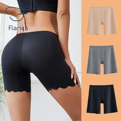 Flarixa 2 in 1 High Waist Seamless Ice Silk Safety Pants Women' Panties Wave Breathable Short Under Skirt Tights Women Underwear