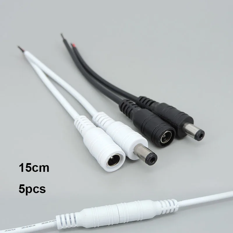 5pcs 5.5x2.1mm Plug white black DC male or Female extend power supply Cable Wire 22awg Connector For 3528 5050 LED Strip Light o