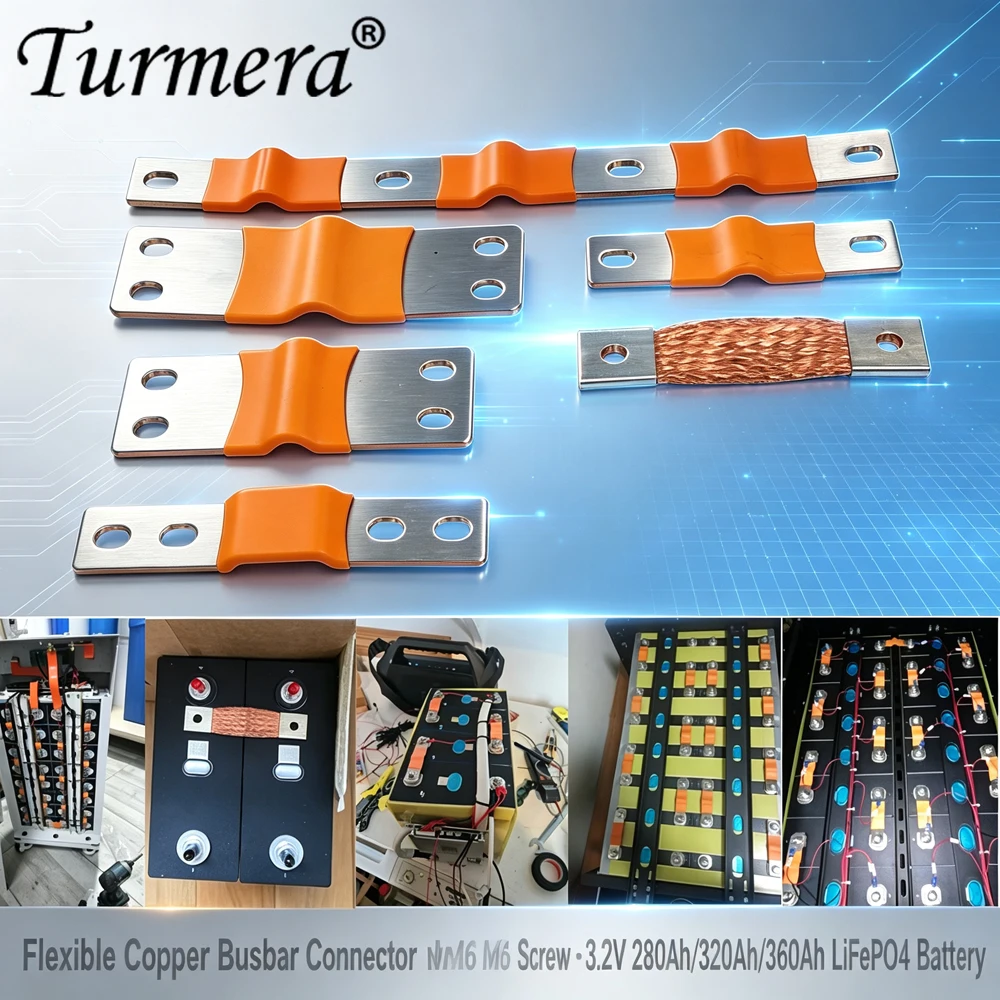 New 12V 48V Flexible Copper Busbar Connector Hole to Hole 74mm 56mm 2mm 4mm 300A for 280Ah 320A 360Ah Lifepo4 Battery Diy Use