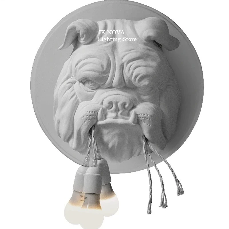 Nordic Style Retro Dog Head Animal Wall Lamp Living Room Bedroom Bar Coffee Shop Designer Decoration Hallway Lighting Fixtures