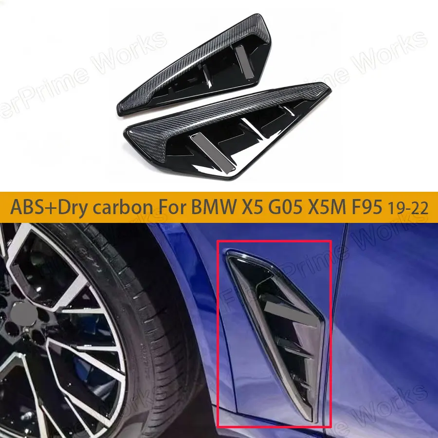 

For BMW X5 G05 X5M F95 ABS+Dry Carbon Fiber Fender Side Vent Grill Trim with Emblem Replacement 2019 2020 2021 2022