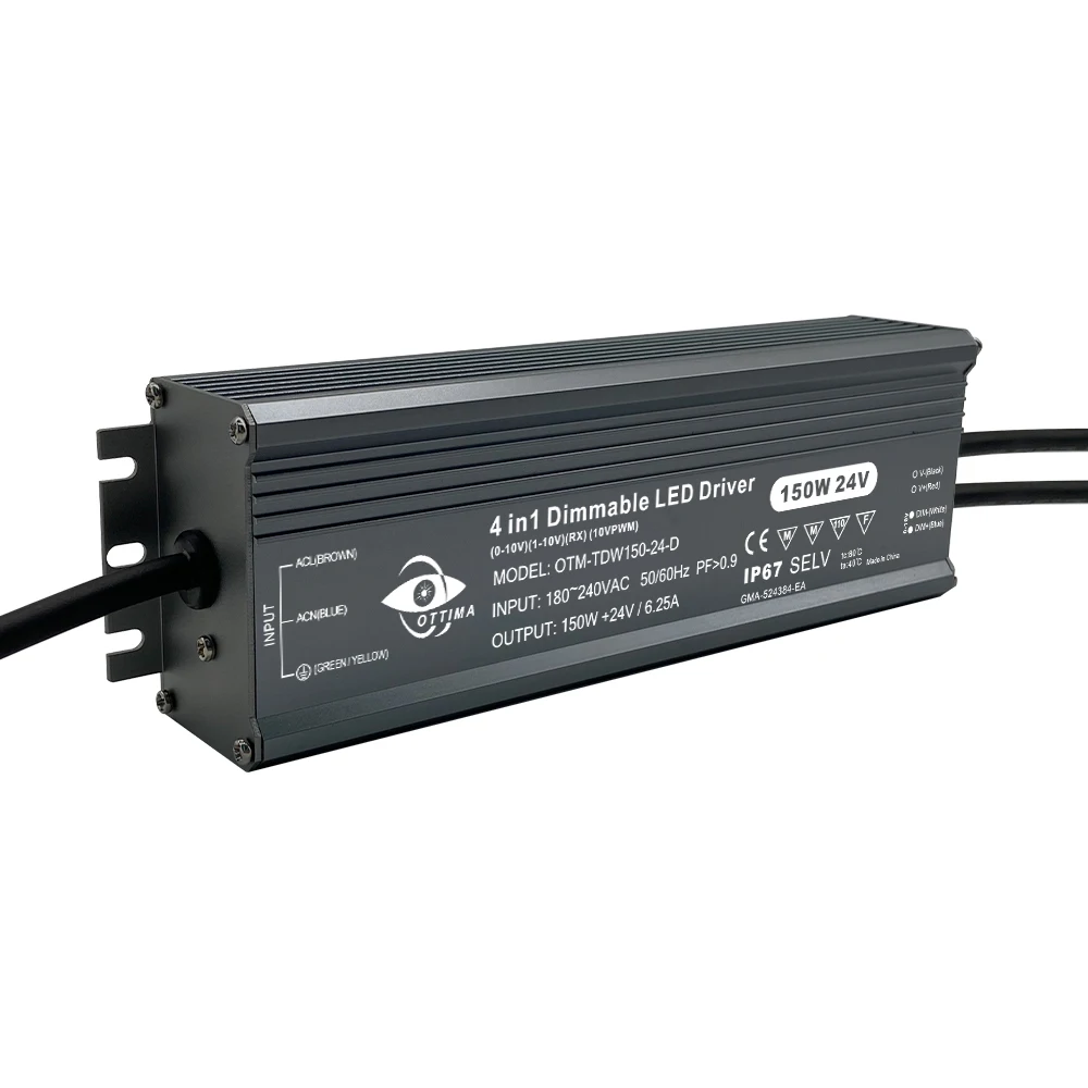Best Price SAA DC24V 0-10v 1-10v 10v Pwm Potentiometer 150W IP67 Waterproof 4 in 1 Dimmable Ultra-Thin LED Driver