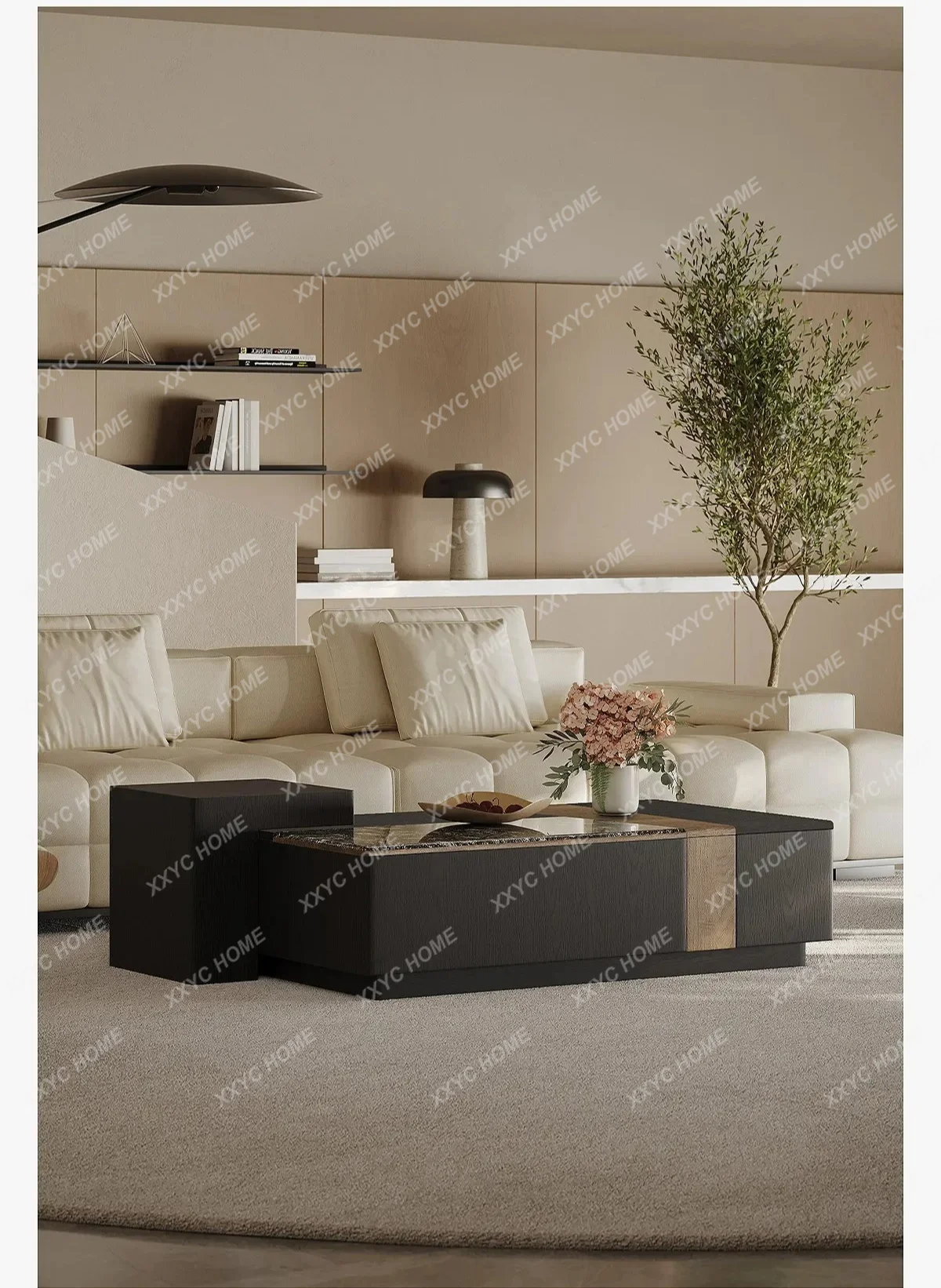 

Light Luxury Marble Coffee Table Living Room Retro High-end Atmosphere Walnut Storage Rectangular Coffee Tab