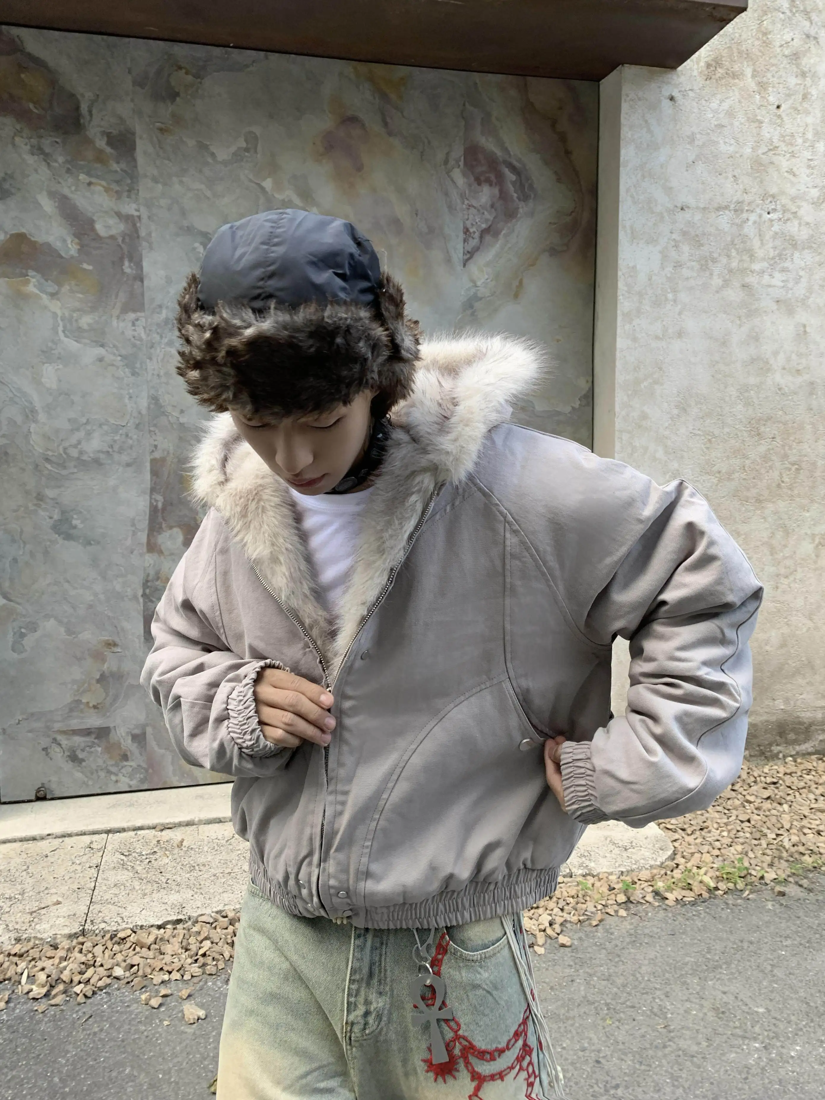 Thickened plush cleanfit heavyweight canvas cotton jacket