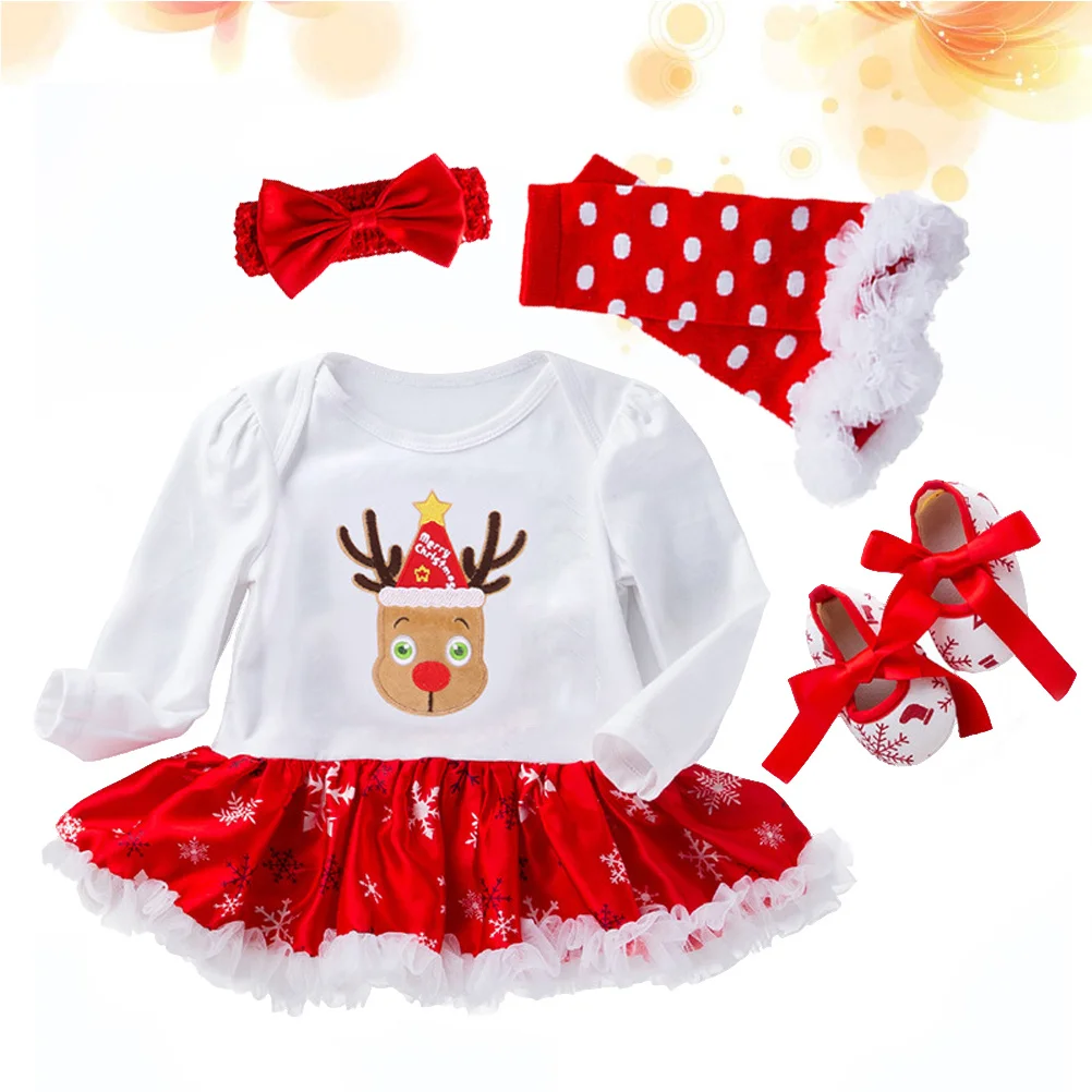 

Baby Toddler Bodysuit Christmas Deer Pattern Dress Mesh Suit Newborn Size S 0-3 Months Boys Girls Xmas Set Red Nose Cartoon