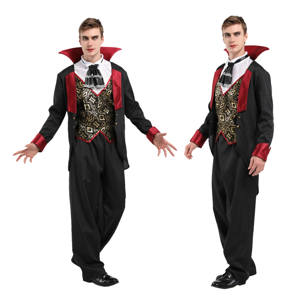 Costume da vampiro abito con cappuccio da uomo che gioca di ruolo con cintura mantello di Halloween Knight Prince Carnival Party Lead Accessory Set