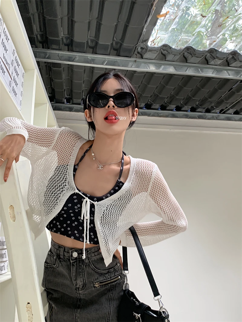 

Spicy Girl Knitted Open Cardigan Women's Summer New Pure Desire Thin Hollow out Shoulder Shawl Sun Protection Outerwear