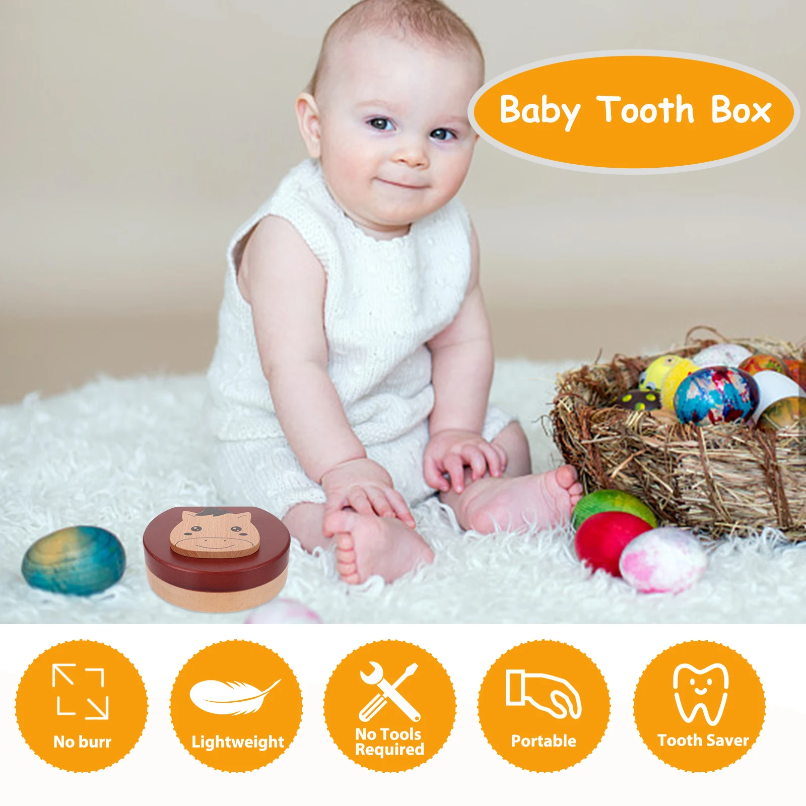 

Wooden Baby Tooth Box Keepsake ganizer Tweezers Bottle for Deciduous Teeth Storage Magnetic Closure Natural Material Children