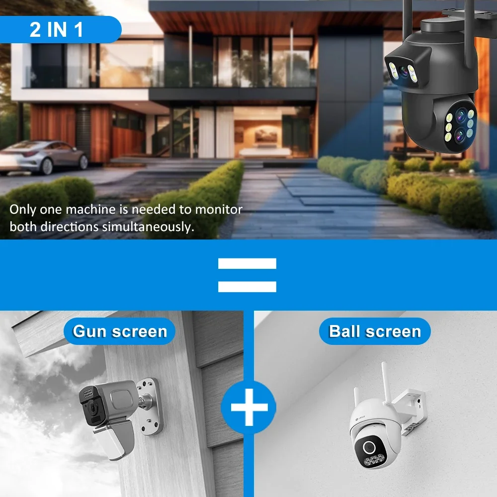 12MP 4K PTZ WiFi Camera Three Lenses Outdoor 10x Zoom Cam AI Human Detection Security Night Vision Monitoring Intelligent IPCCTV