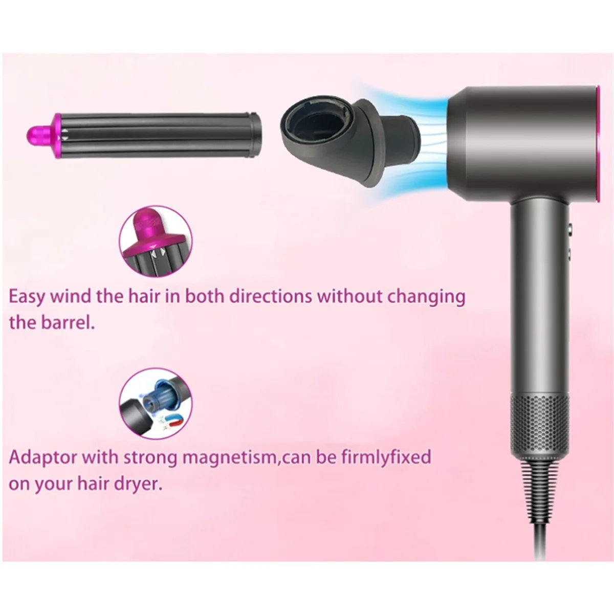 

ABIY-40MM Long Hair Curling Barrels For Dyson Airwrap SHS01 HS05 Styler Attachment 360° Rotating Tube Hair Dryer Adapter B