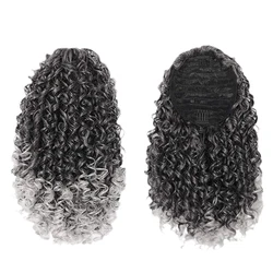 Synthetic Kinky Curly Ponytal 14 Inch Black Grey Color Curly Ponytail Hiar Extensions For Women