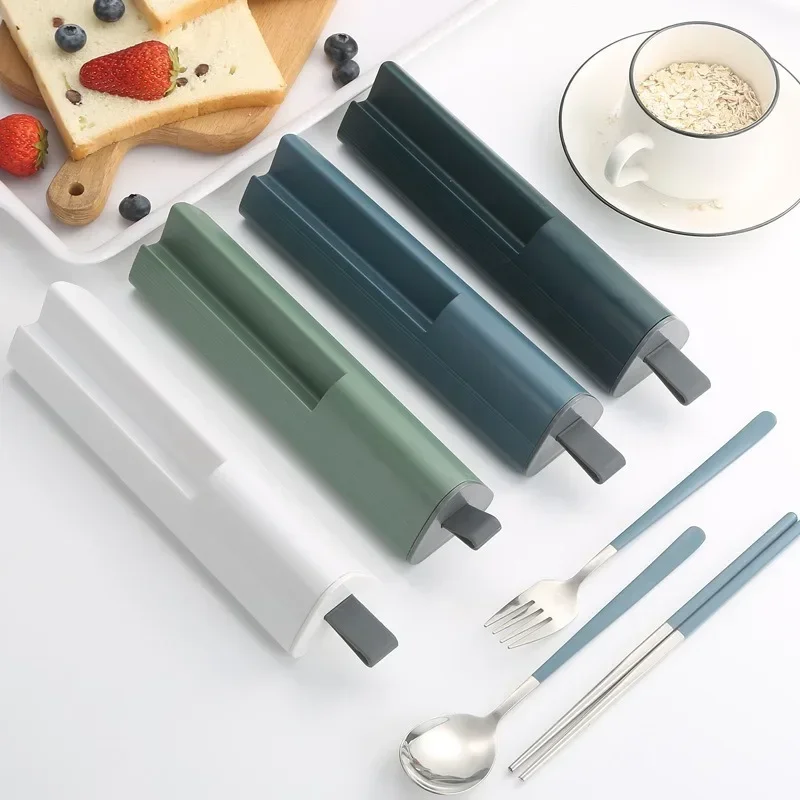 

Portable Tableware Stainless Steel Spoon Fork Chopsticks Cutlery Set Lunch Tableware Box Travel Kitchen Accessories Pulling Type