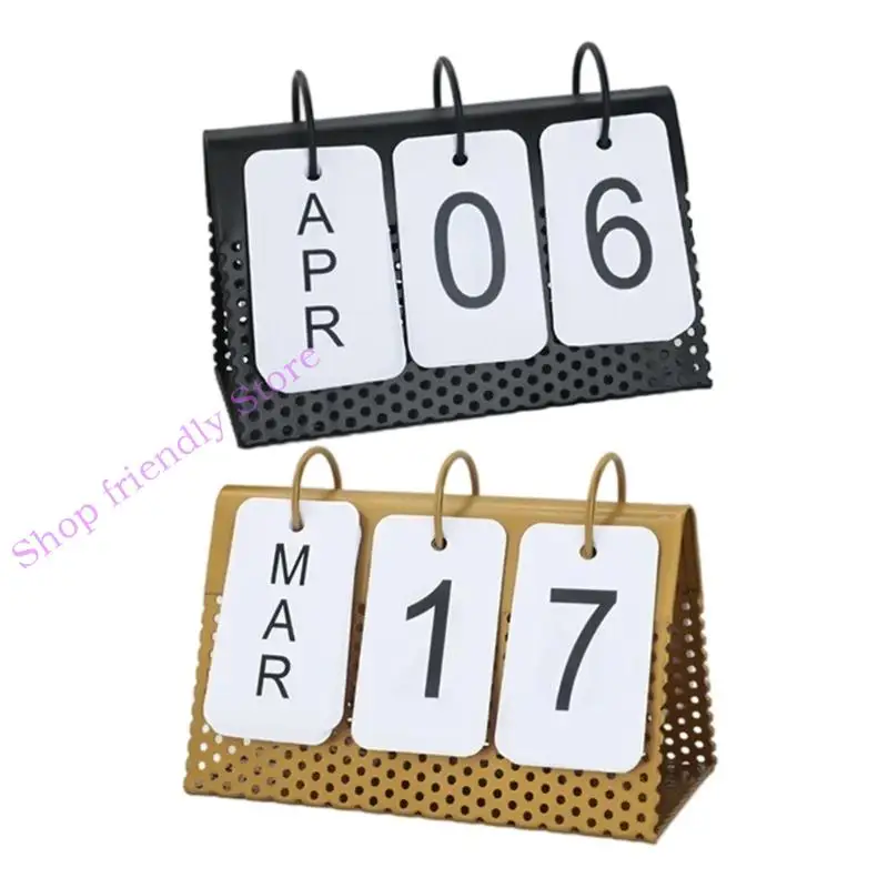 

Flipping Permanent Calendar with Metal Frame Stand Desktop Monthly Calendar with Day Month Displays for Office School