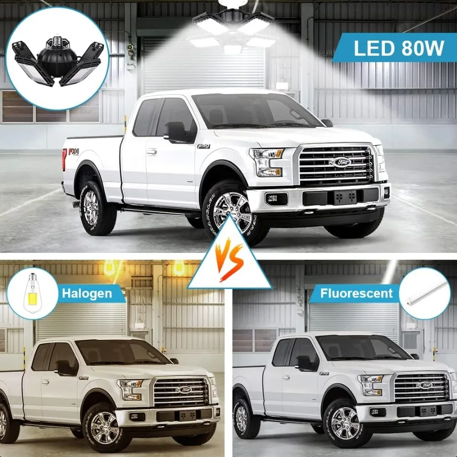 LED Garage Lights 2 PackCeiling LED Shop Light 160W 16000LM 6500K Screw in Led Light with 5+1 Deformable Panels Bright Led Ligh