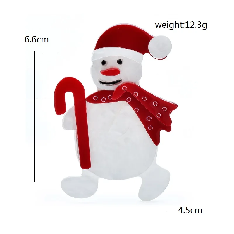 Wuli&baby Acrylic Taking Crutch Snowman Brooches For Women Unisex Lovely Wear Hat And Cape Snowman Party Brooch Pins Gifts