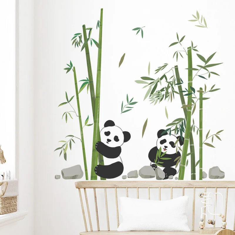 Cartoon Panda Eat Bamboo Wall Sticker Living Room Wall Decoration Beautification Bedroom Porch Layout Wallpaper Sticker