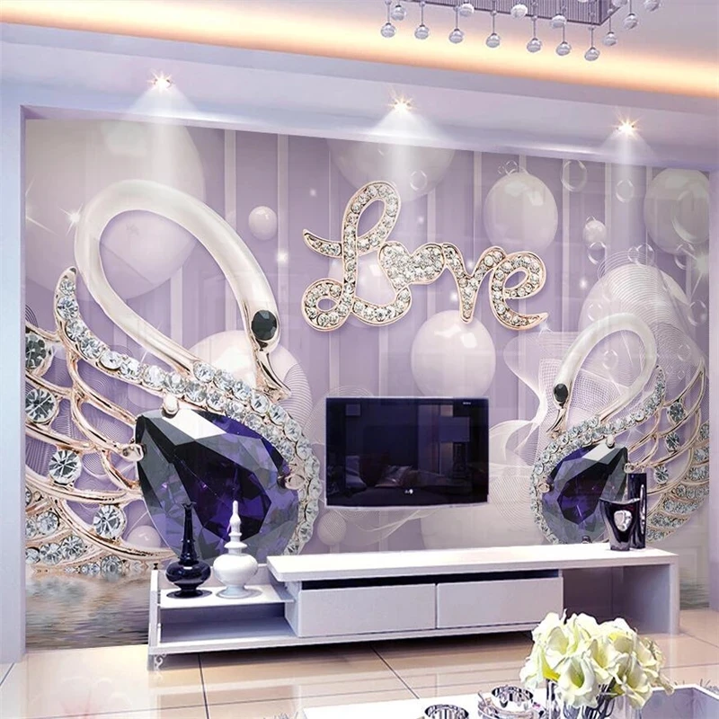 Custom Photo LOVE Swan jewelry background Home decorative wallpapers 8D mural Living room TV background bedroom restaurant Hotel