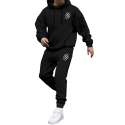 New Men's Plus Size Manfinity EMRG Men's Casual Torn Slogan Printed Drawstring Hoodie And Pants Set for Spring And Autumn