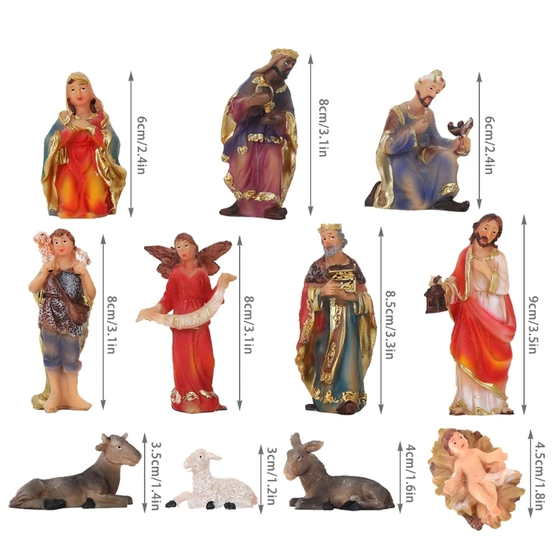 

11 Pieces Nativity Scene Figurine Set Christmas Crib Baby Jesus Holy Family Religious Figures Manger Church Resin Statue