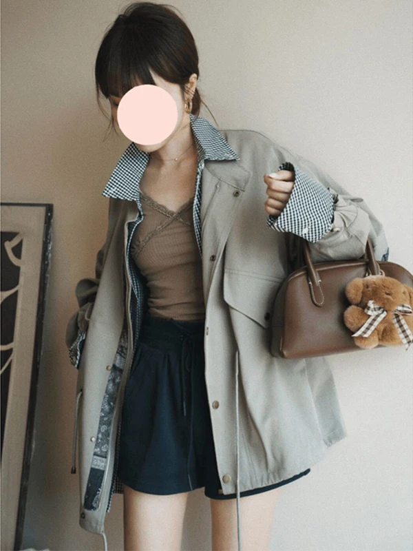 

plus Size 300 Pou Korean Retro Lazy Sle Women's Jaet Autumn Anti-Aging Casual Loose Slimming ort Coat for Ladies