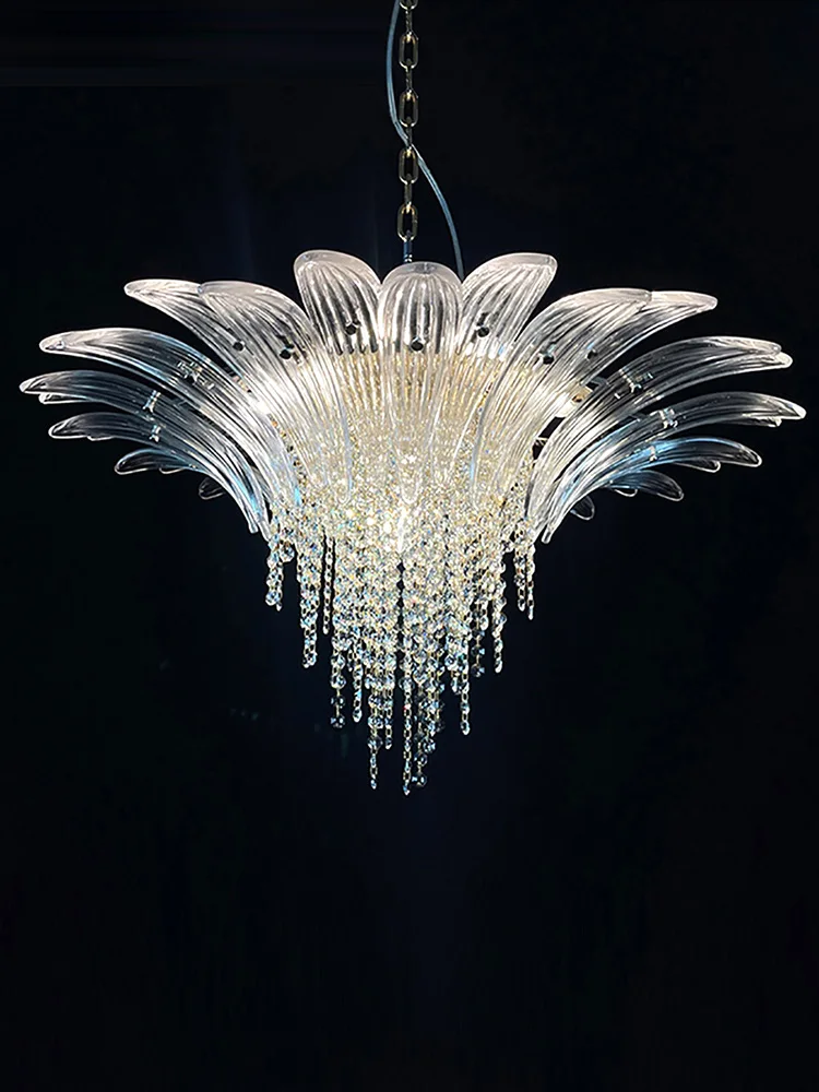 Cottage Handmade Glass Petal Pendant Lights LED Home Deco Vintage Crystal Hanging Lighting Fixture Living Room High Ceiling Lamp