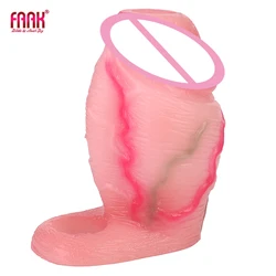 FAAK Realistic Open-ended Penis Sleeve Large Silicone Flesh Sheath With Anti-drop Ring Cock Enlargement Sex Toys For Men