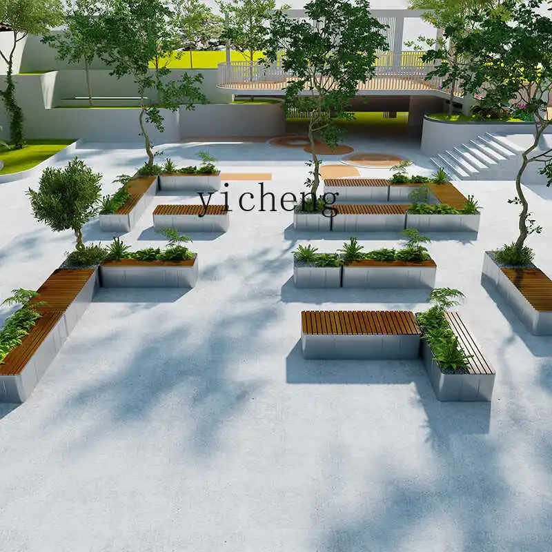 LX Outdoor Stainless Steel Seat Flower Box Combination Square Commercial Street Flower Bed Seat