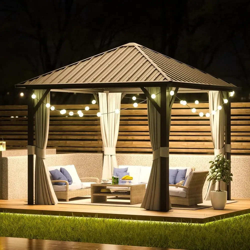 

10 x 10 Hardtop Gazebo, Metal Outdoor Gazebo with Double Galvanized Steel Top