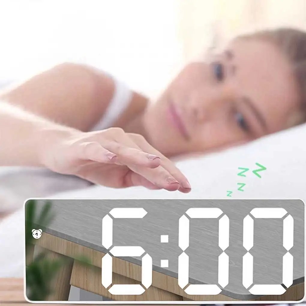 Alarm Clock Digital Morning Wake Up Bedside Thermometer Voice Control Snooze Adjustable Desktop Date Calendar