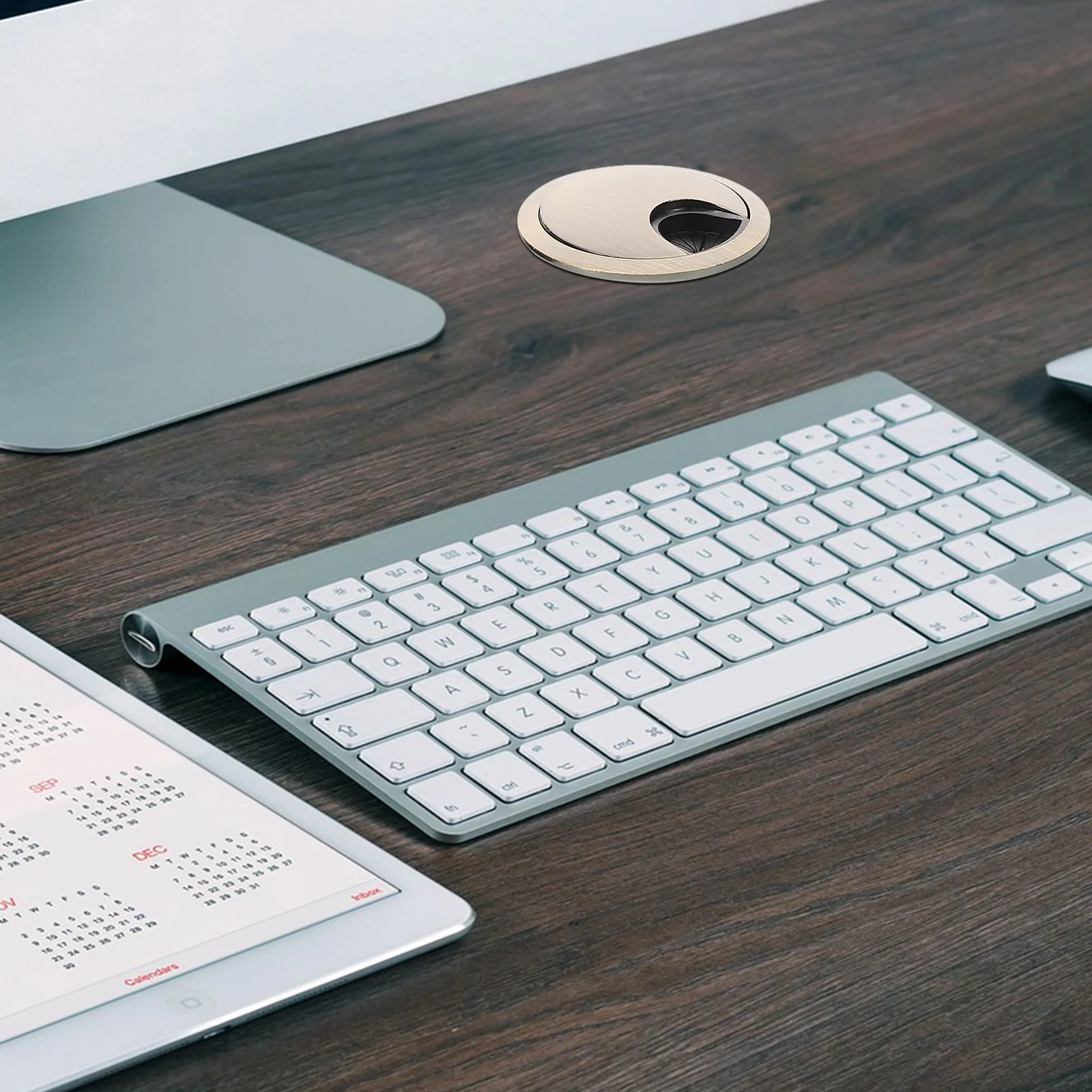 2 قطعة غطاء فتحة الكابل المستديرة سطح المكتب منظم للأسلاك سلك معدني جروميت التوصيل لمحلول إدارة الأسلاك الزخرفية للمكتب