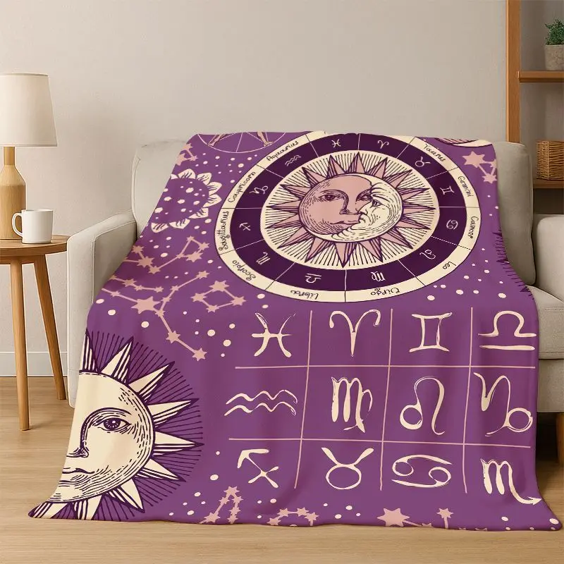 Divination Symbol Sun Moon Tarot Magic Flannel Blanket Soft Warm Throw Blanket for Bedroom Living Room Bed Travel Camping Picnic