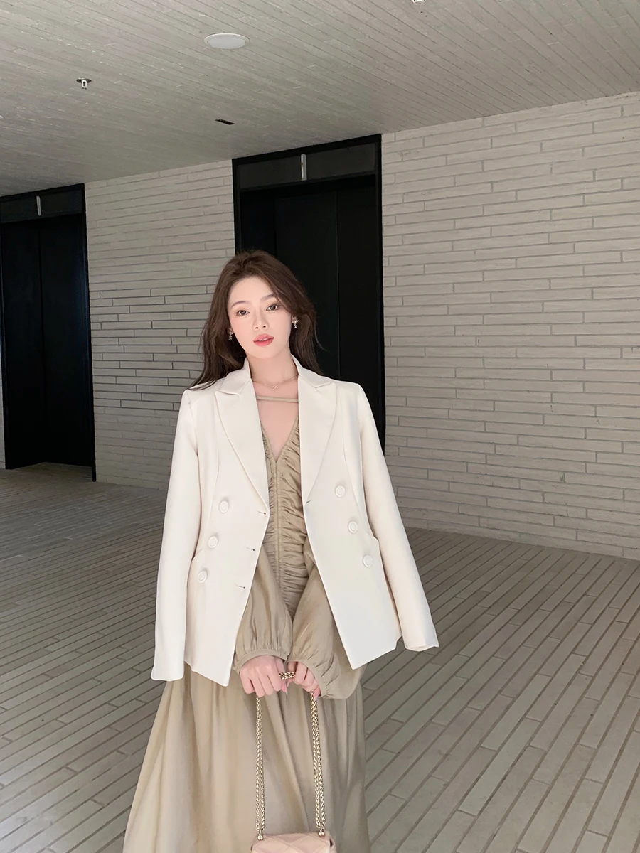 

Женский белый двубортный пиджак ByYou: новая коллекция весна-лето, приталенный крой, высокая талия, повседневный стиль в западном духе