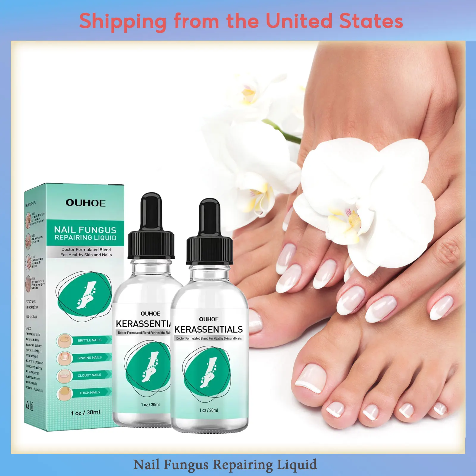 OUHOE Nail Repair Essence Toenail Fungus Liquids Paronychia Onychomycosis Anti Infection Fungal Removal Hand Foot Nail Care 60ml