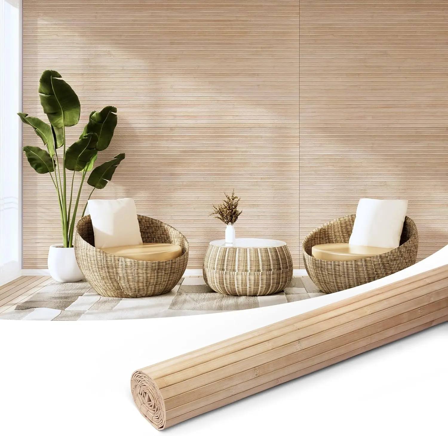 

Natural Bamboo Wall Panel for Interior Wall Decor, Renewable Pole Wrap Wainscoting Paneling, 48x96 Inch Carbonized