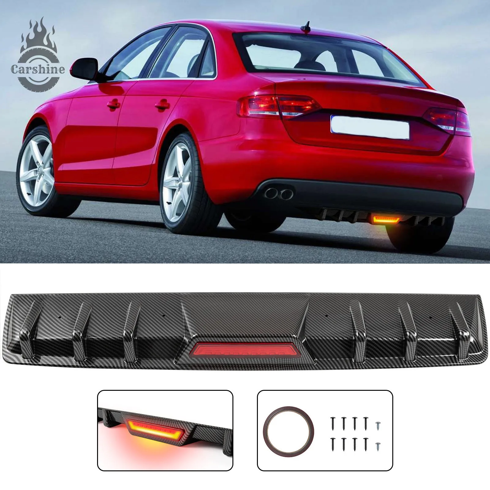 

RearBumper Diffuser Lip Shark Fins Splitter Spoiler Carbon For Audi a4 2012