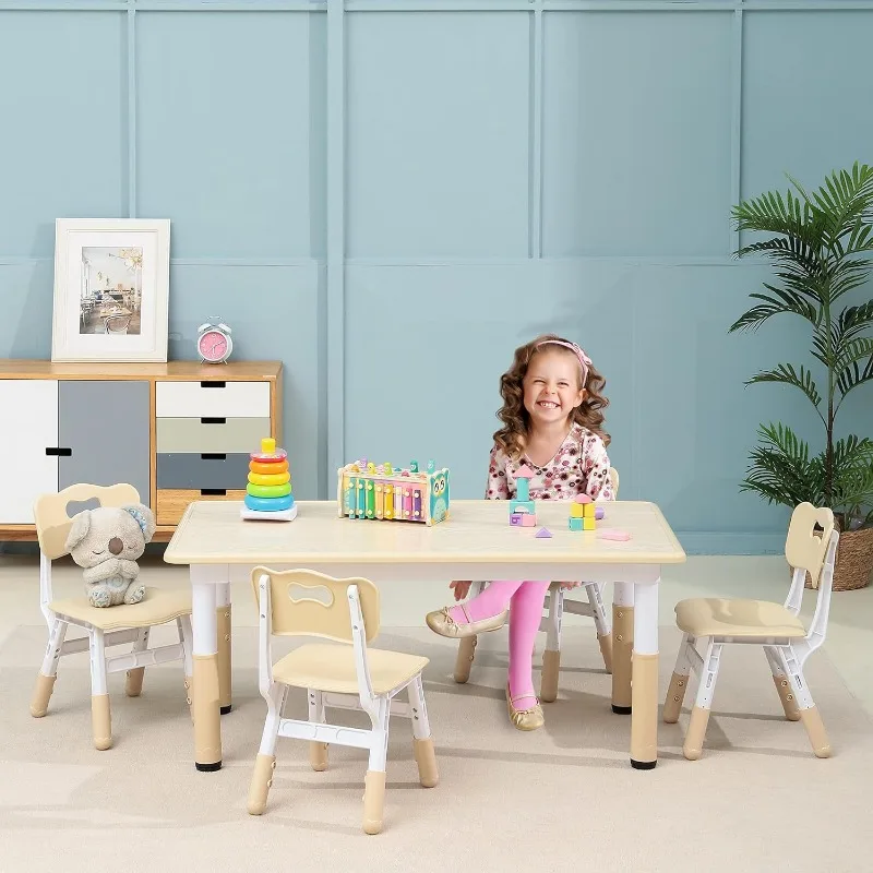 Juego de mesa y silla para niños pequeños, escritorio ajustable en altura con 4 asientos, juego de mesa y silla para niños para niñas y niños de 2-10 años, exfoliante