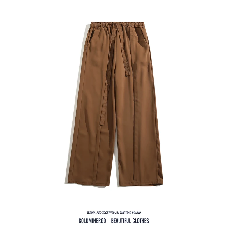 

Spring Summer Men's Casual Ice Silk Pants Straight Leg Thin Model Elastic Waist Loose Fit Youthful Sle Classic Color