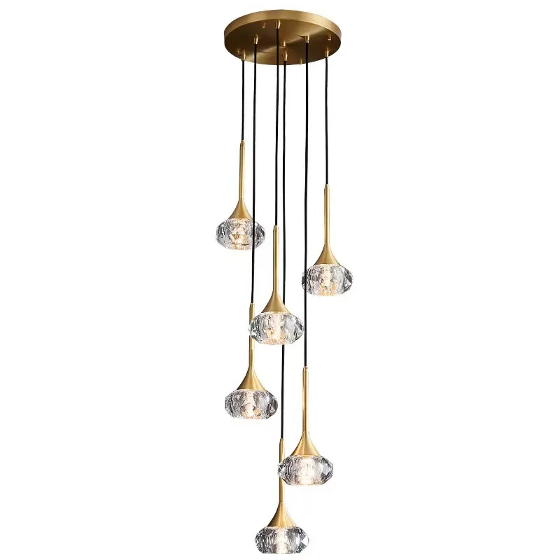 

Nordic simple post-modern light luxury all-copper crystal living room bedroom chandelier, personalized creative villa duplex