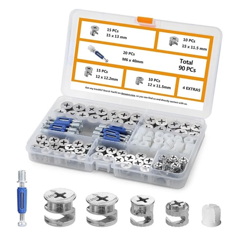 90Pcs 3 in 1 Cams Lock Nut Connectors Fittings Dowel Screws for Cabinets Drawers