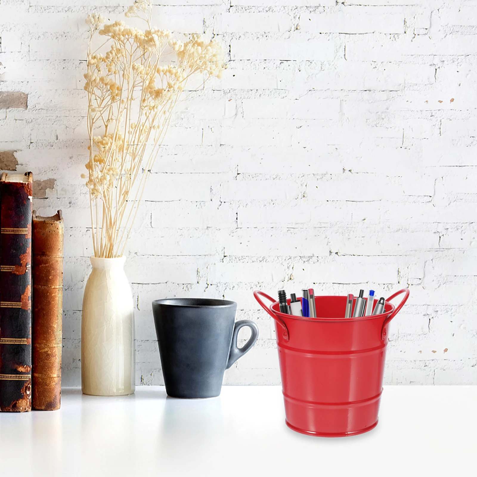 

Iron Pen Holder Desktop Pencils ganizer Red Wrought Pot Stationery Office Tools Container Makeup Brush Storage Desk Gift