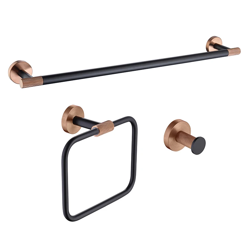 Rose Gold ติดผนังผ้าเช็ดตัวเดี่ยวราวผู้ถือผ้าเช็ดตัวแหวน Coat Robe Hook Hanger อุปกรณ์ห้องน้ําชุด Matte Black