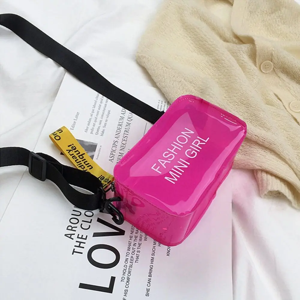 Transparent Laser Crossbody Bag for Women Candy Color Letter Fashion Mini Shoulder Messenger Bag PVC Jelly Small Tote Bag