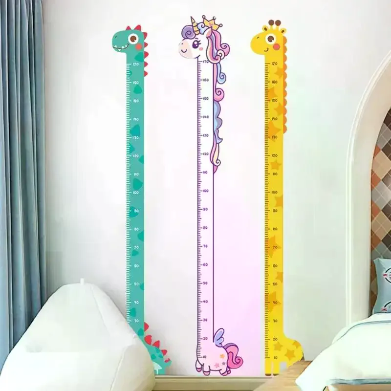 Cute Cartoon Height Sticker Dinosaur Giraffe Wall Height Measuring Ruler Stickers For Kids Room Kindergarten Decor