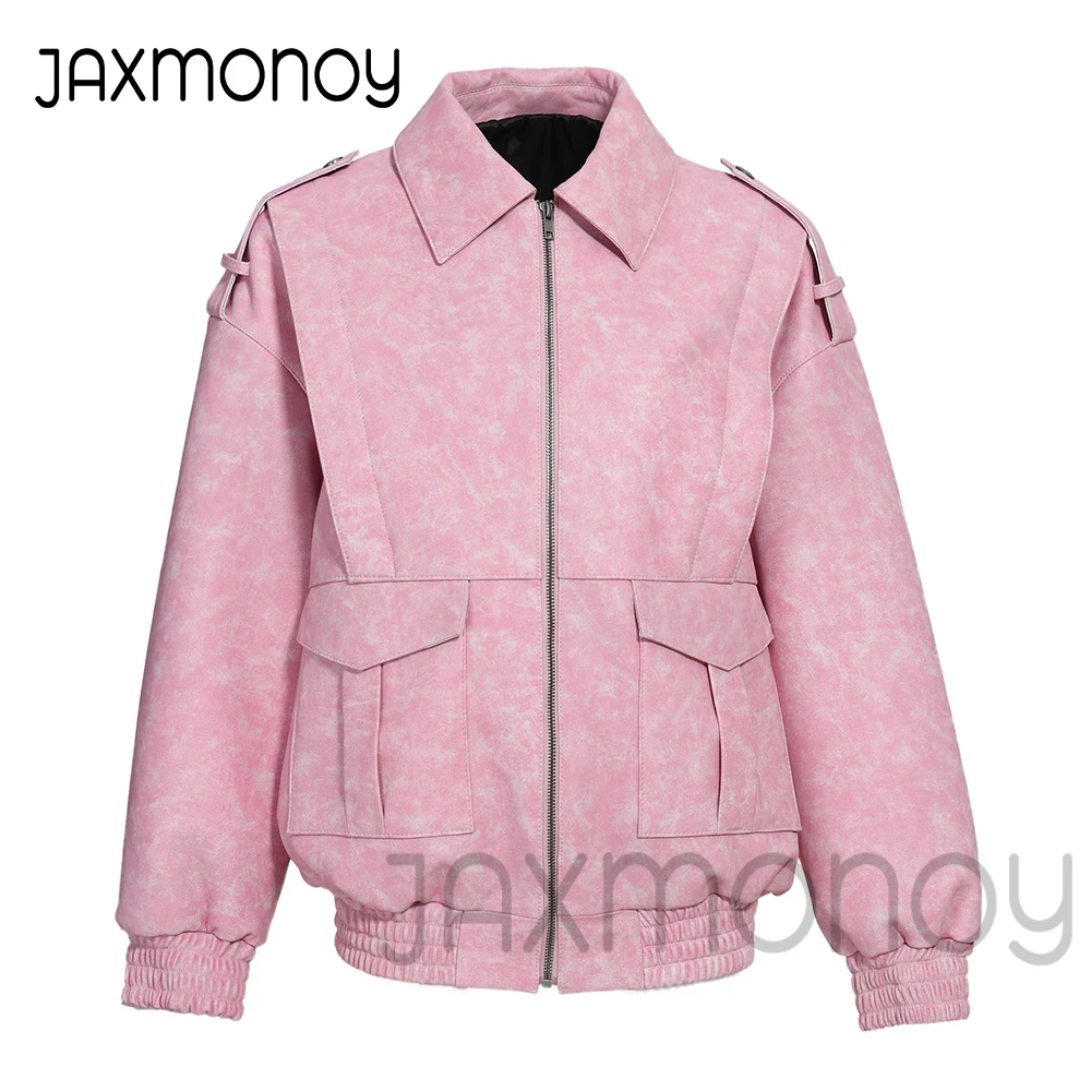 Jaxmonoy 여성용 진짜 가죽 재킷, 용수철 양가죽 봄버 재킷, 레이디 패션, 진짜 가죽 오버코트, 2024 가을 신상