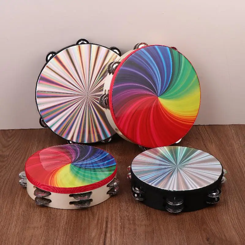 4/6/8/10 zoll Holz Tamburin Handbell Hand Trommel Einzigen/Doppel Reihe Jingles Trommel Kopf percussion Instrument KTV Instrument