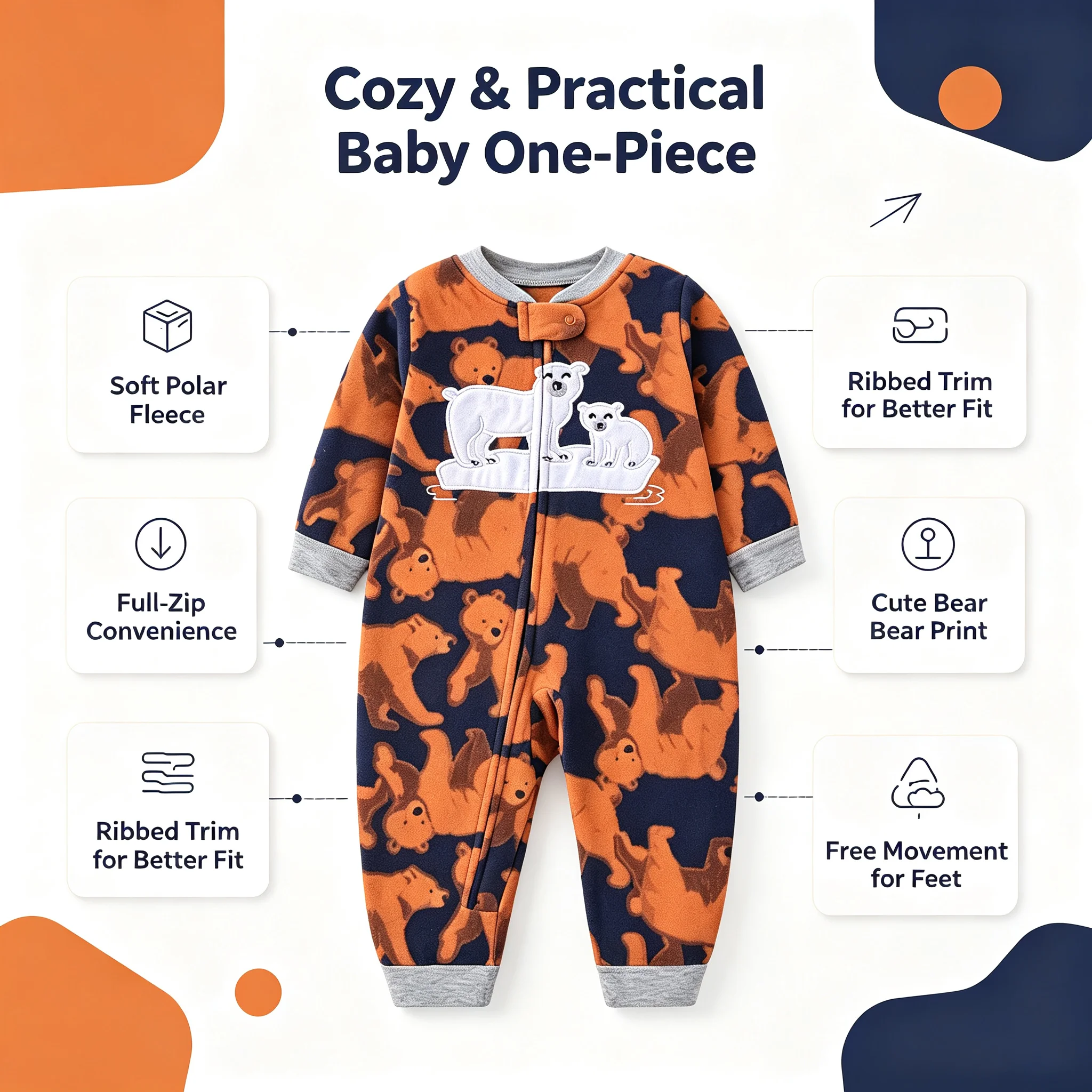 Toddler Soft Polar Fleece One Piece Outfit Bear Pattern Long Sleeve Footless Romper Baby Casual Jumpsuit 6 to 24M