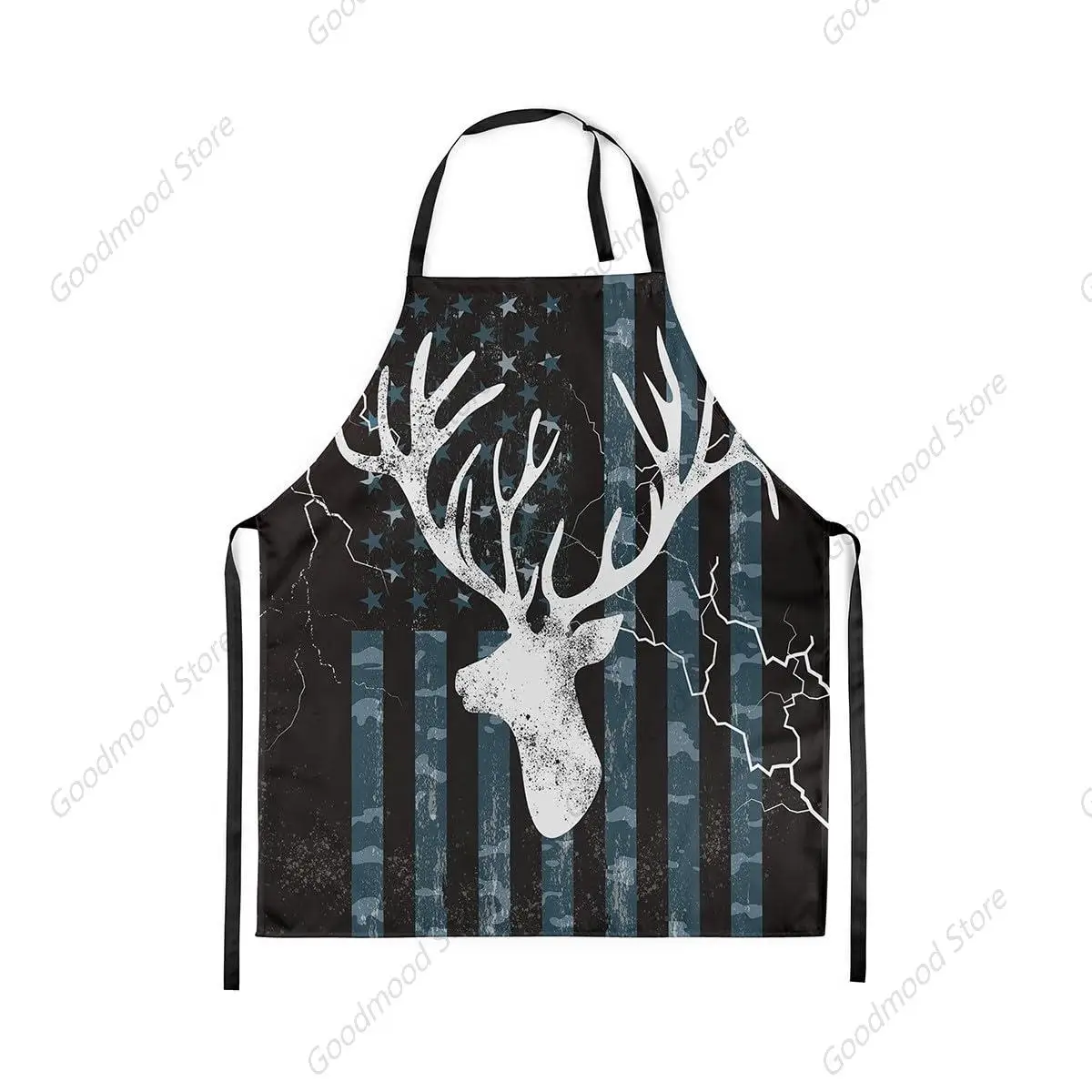 Deer Antler Rustic Animal Hunting Apron for Gardening Baking Painting,Blue Camouflage USA Flag Lightning Print Kitchen Apron