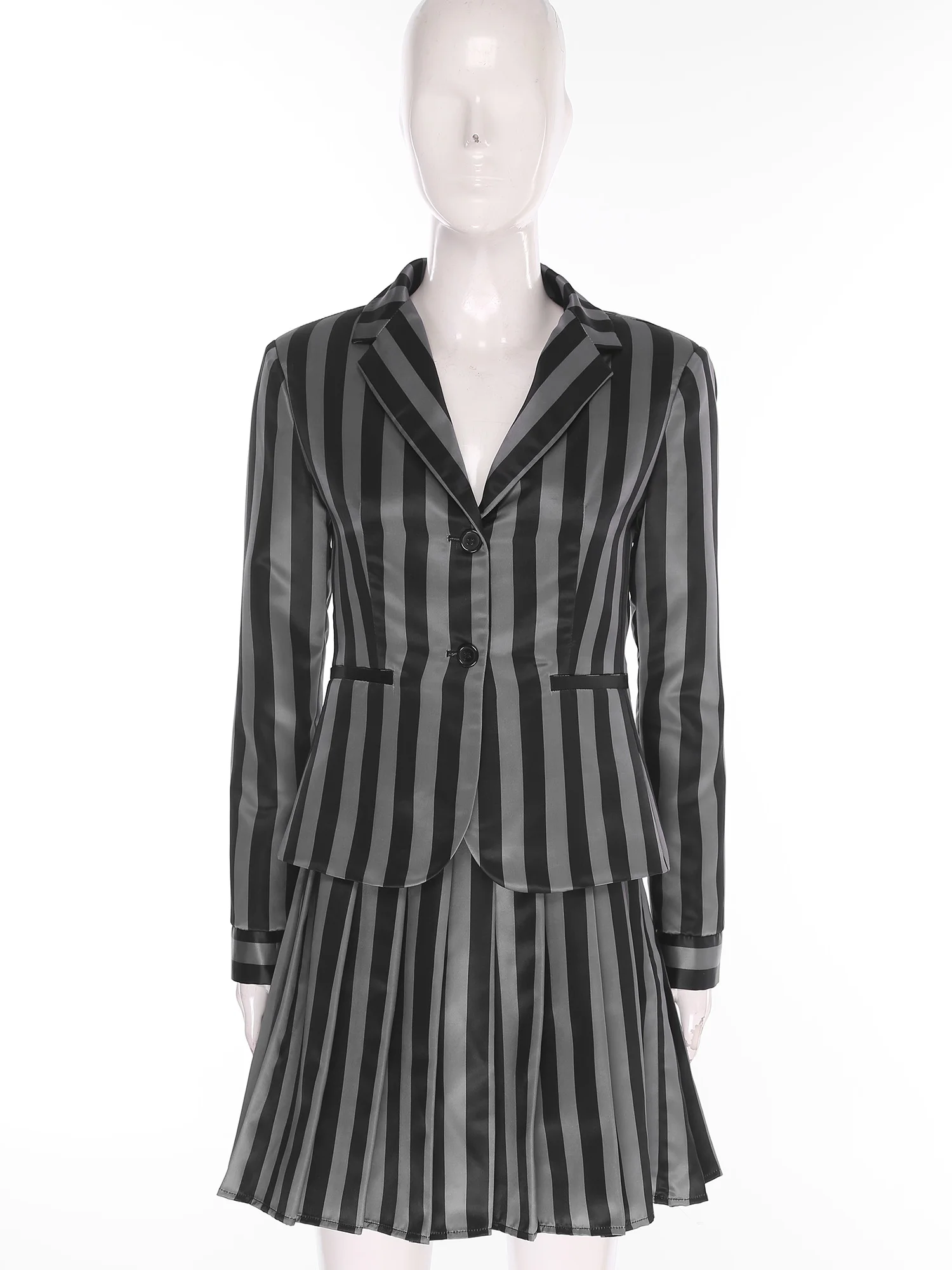 

Women Party Raves Academy School Girl Office Lady Uniform Suits Striped Formal Blazer Jackets And Pleated Hem Skirt Working Sets