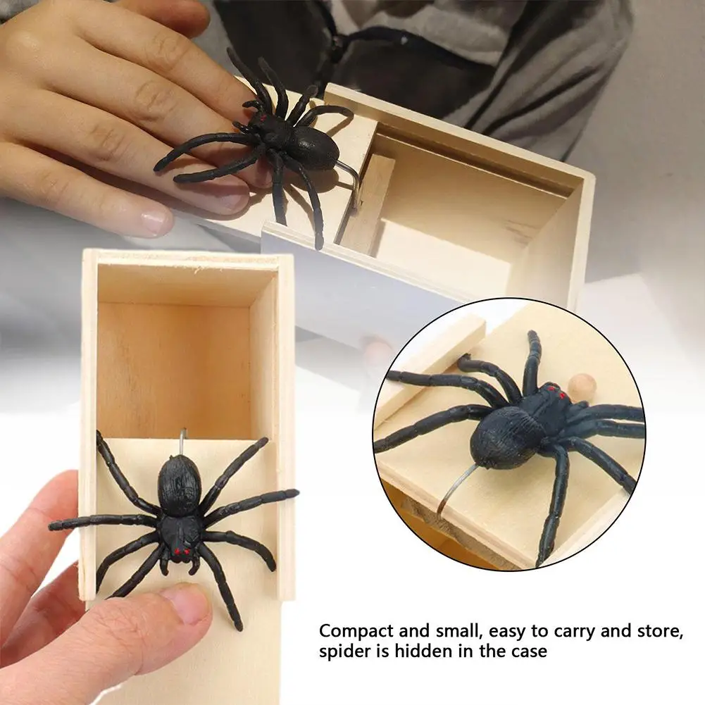Trick Spider Funny Scare Box Wooden Hidden Box Quality Prank Wooden Scare Box Fun Game Prank Trick Friends Funny Toys