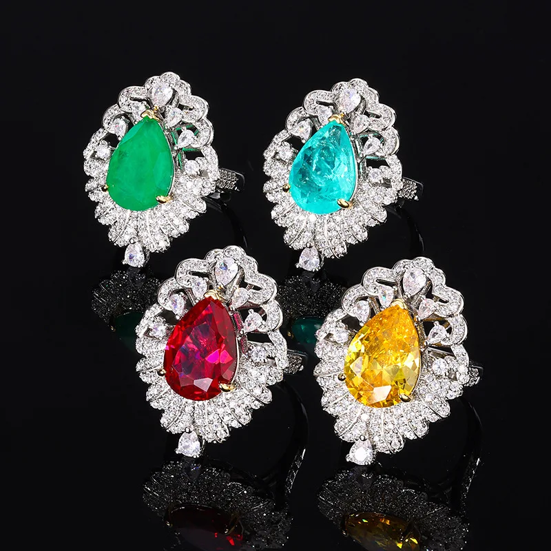 

Gemstone Jewelry European and American Style Ring for Women Vintage Sparkling Diamond-Encrusted Index Finger Ring Emerald Ring